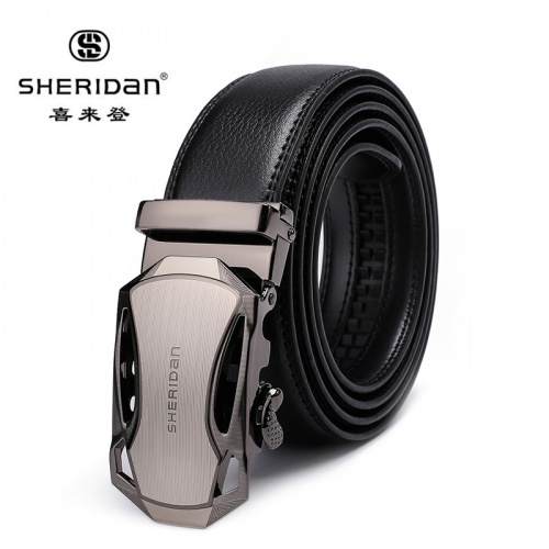 SHERIDAN 喜來登 男士皮帶自動扣商務韓版頭層牛皮潮男腰帶時尚休閑NL160953S 黑色