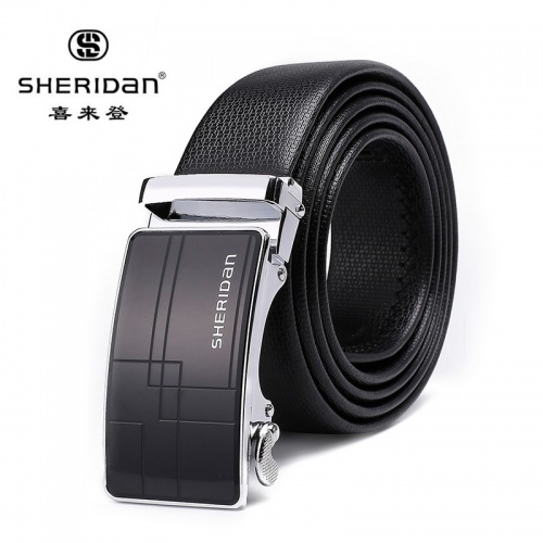 SHERIDAN 喜來登 男士真皮自動(dòng)扣正品腰帶男商務(wù)休閑潮 牛皮褲帶NL160958S 黑色