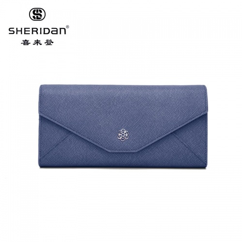SHERID AN 喜來登 女士錢包女長款手拿錢夾新款真皮韓版青年簡約錢包NL180433S 藍色